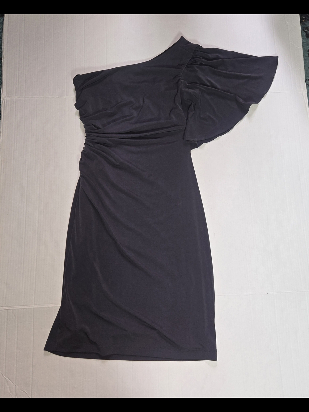 Calvin Klein One-Shoulder Black Draped Ruffle Dress